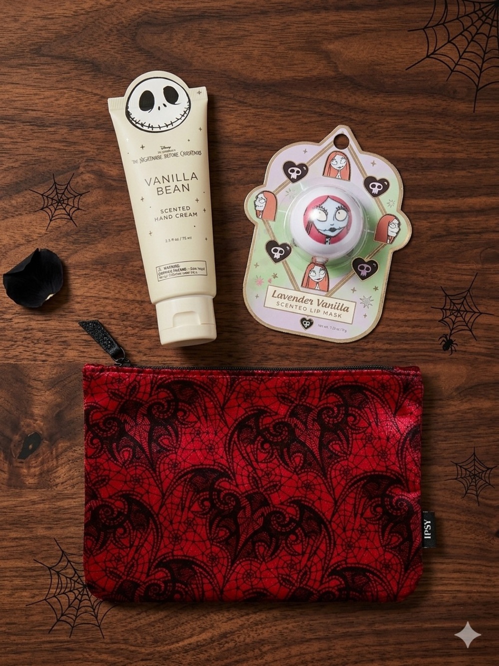 ipsy Red and Black Velvet Cosmetic Pouch with Halloween Theme